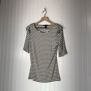 Y2K VTG MNG Black Stripe Puff Shoulder Tee XL Nautical French Clean Girl Sailor